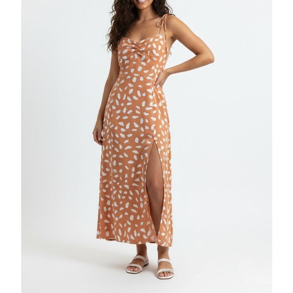 Lulus Party in Paris Terracotta Orange Abstract Print Midi Dress XS